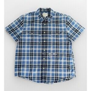 LUCKY BRAND MENS CALIFORNIA INDIGO S/S PLAID BUTTON UP SHIRT Sz X-Large ECU